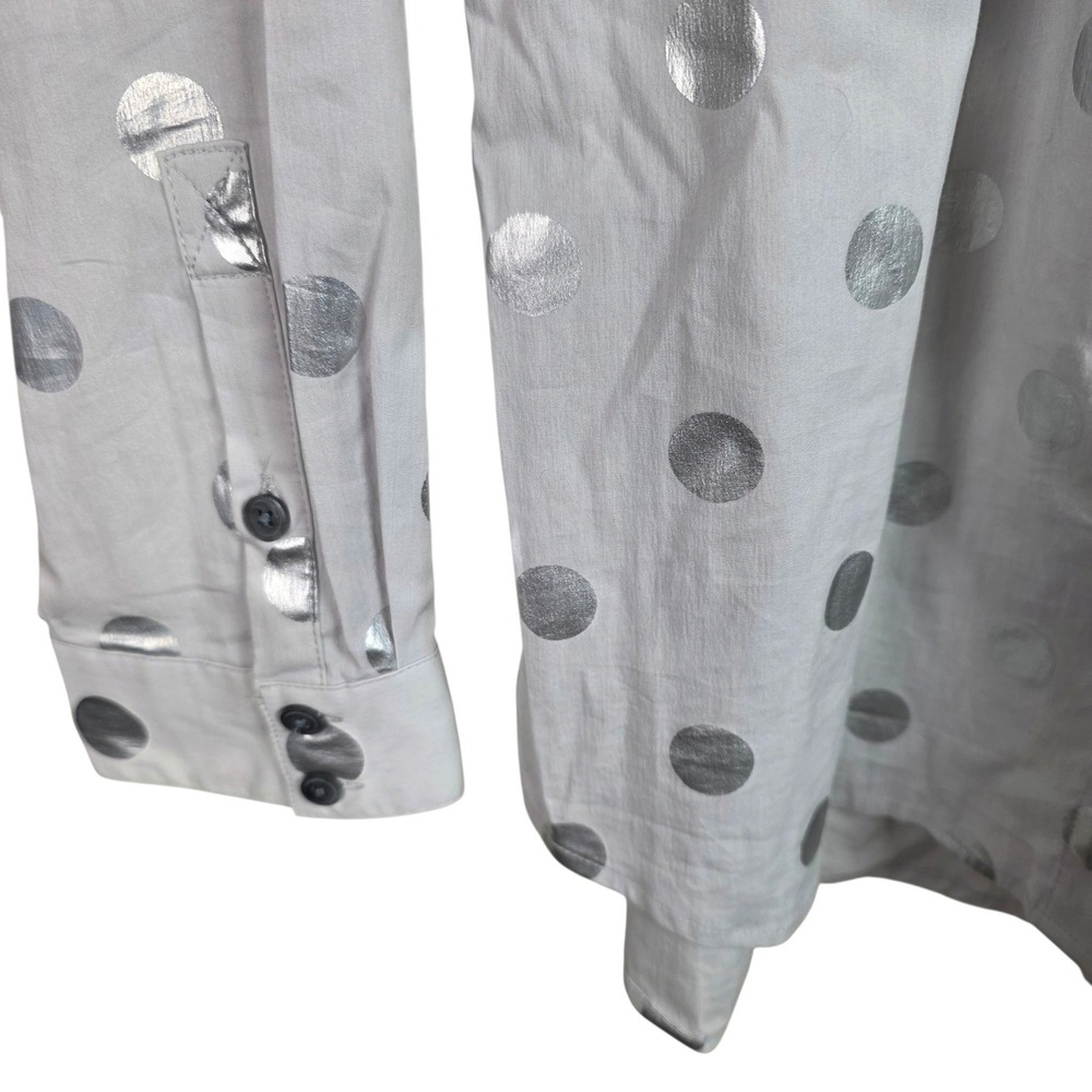 à‎ la carte Button Down Women L Grey Silver Excellent Metallic Polka Dot Shirt - Picture 7 of 10